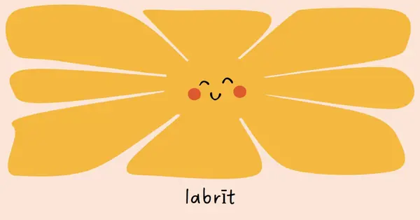 Labrīt! yellow cute,organic,sun,bright,minimal,handwriting