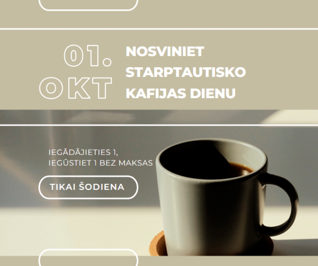 Vai nosvinēs starptautisko kafijas dienu? brown modern-geometric-&-linear