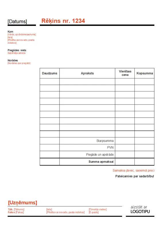 Darījuma rēķins (sarkans ar melnu) modern-simple