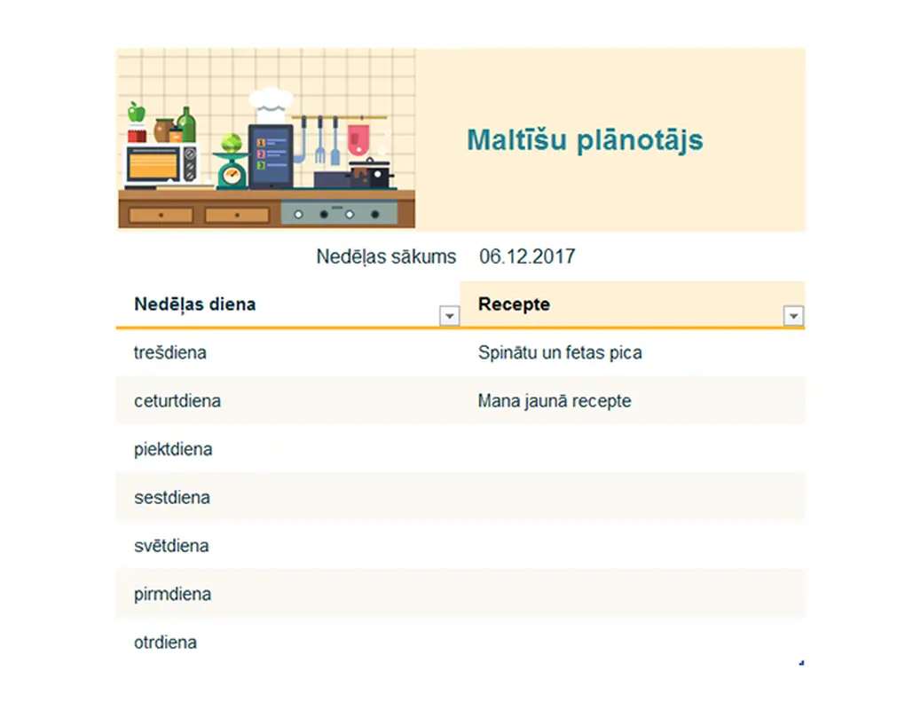 Nedēļas maltīšu plānotājs  modern simple