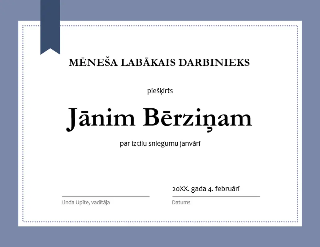 Sertifikāts mēneša labākajam darbiniekam modern-simple