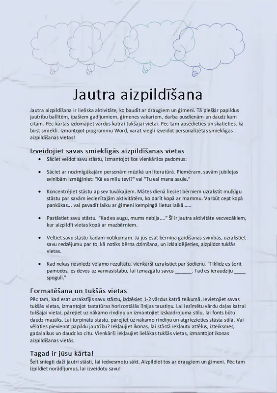 Jautrs stāsts ar aizvietojamiem vārdiem modern simple