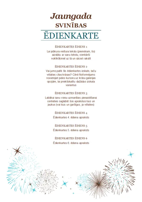 Vecgada ballītes ēdienkarte modern-simple