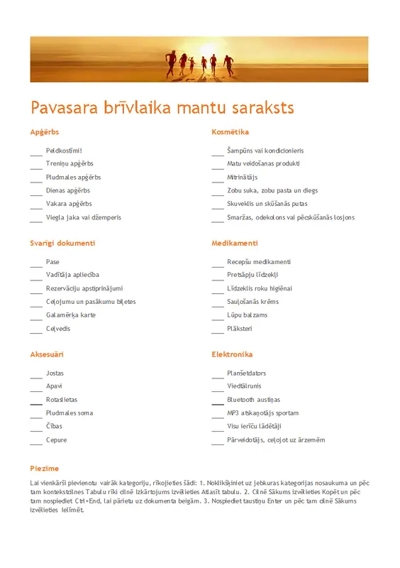 Bagāžas saraksts atvaļinājumam