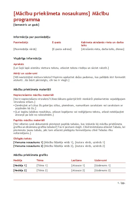 Pasniedzēja mācību priekšmeta programma (krāsa) modern simple