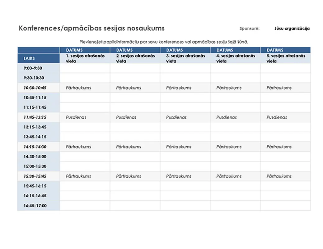 Piecu dienu pasākuma plāns modern-simple