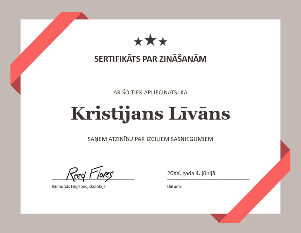 Sertifikāts par zināšanām modern simple