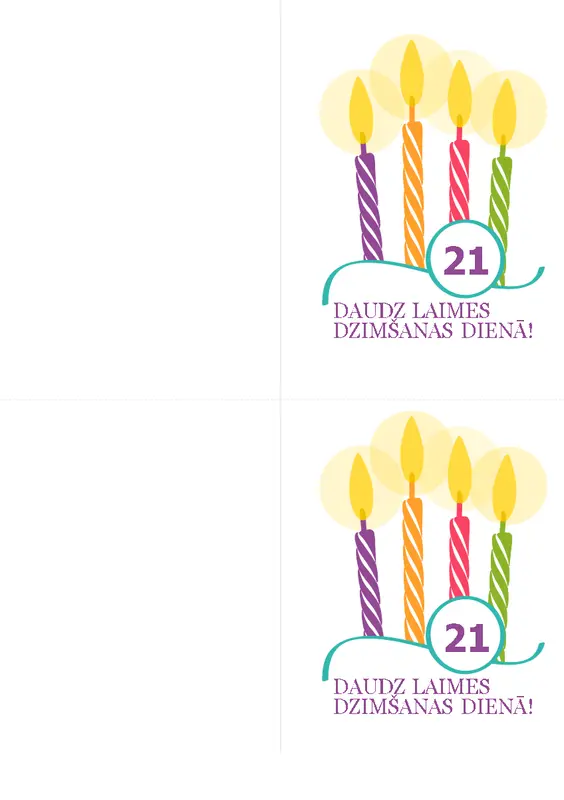 Dzimšanas dienas kartītes lielām jubilejām (2 vienā lapā, paredzētas Avery 8315 kartītēm) modern-simple