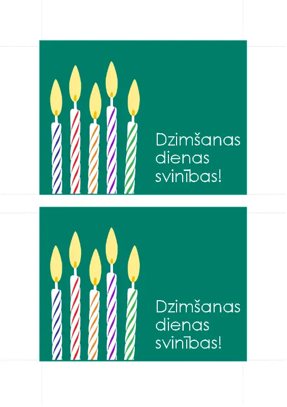 Dzimšanas dienas ielūgumu pastkartes (2 katrā lapā) green modern-simple