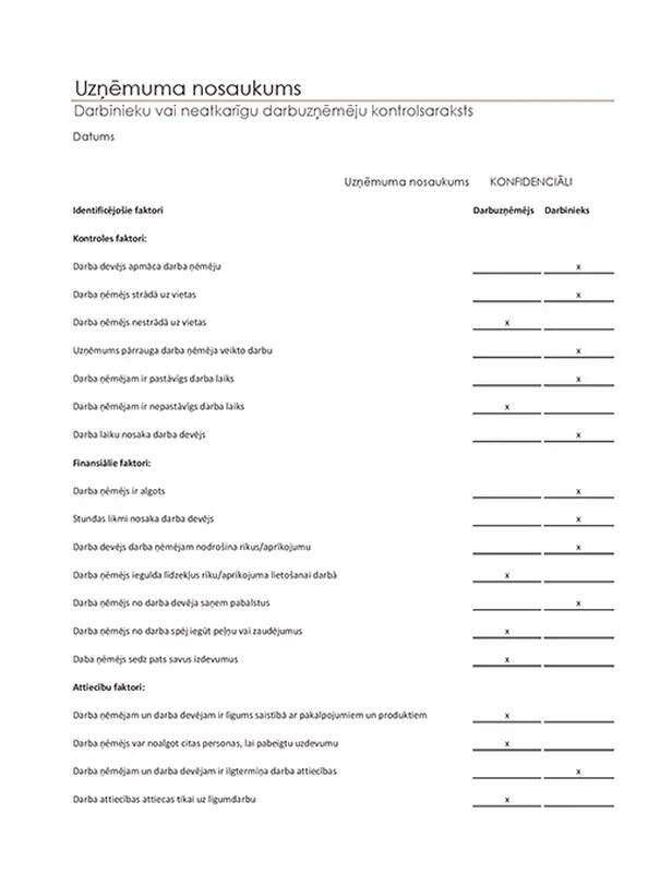 Darbinieku vai neatkarīgu darbuzņēmēju kontrolsaraksts modern simple
