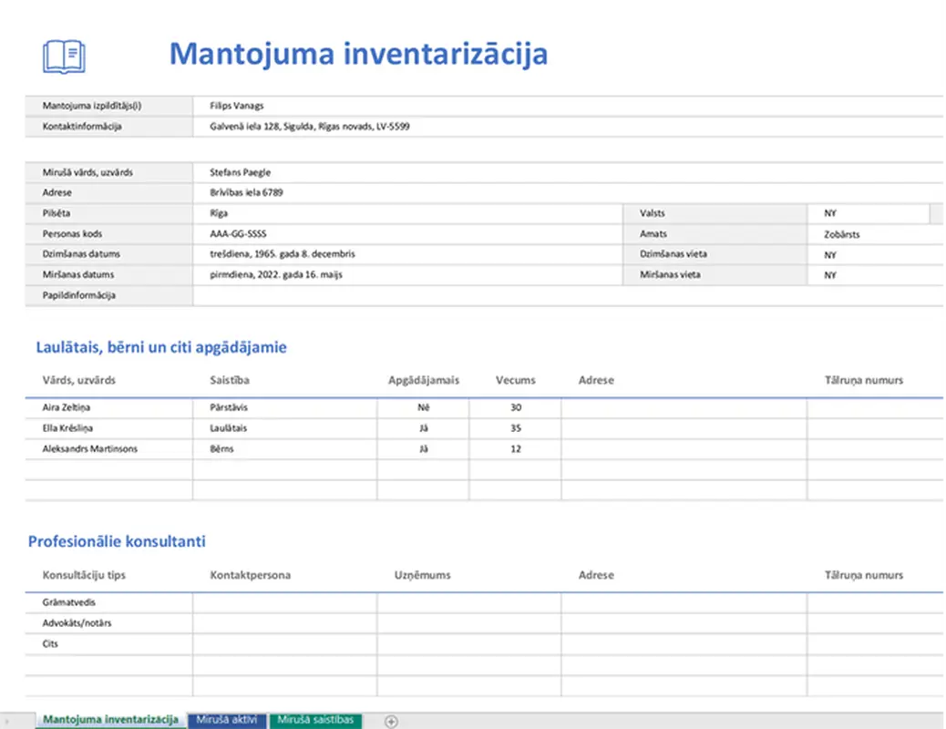 Mantojuma inventarizācija modern simple