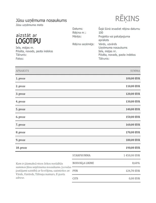 Rēķins ar apgrozījuma nodokli modern simple