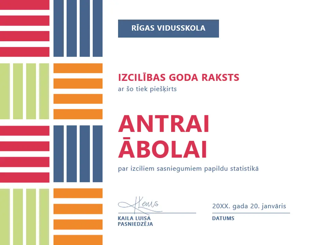 Sertifikāts par skolēna izcilību ar krāsu blokiem modern-color-block