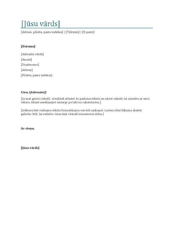 Pavadvēstule (zila) modern simple