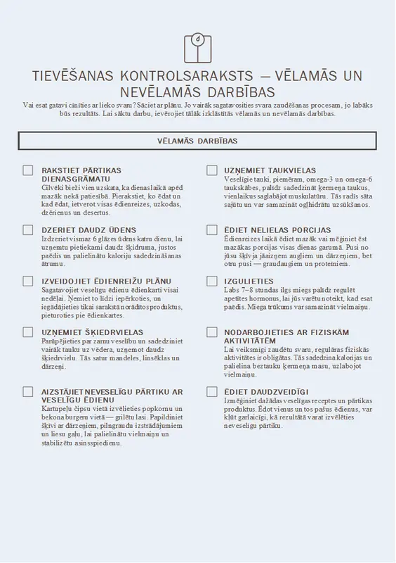 Tievēšanas kontrolsaraksts — vēlamās un nevēlamās darbības modern-simple