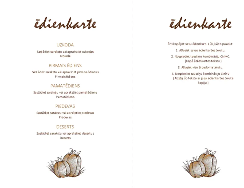 Pateicības dienas ēdienkarte