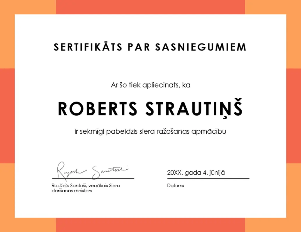 Krāsu joslas sertifikāts par sasniegumiem