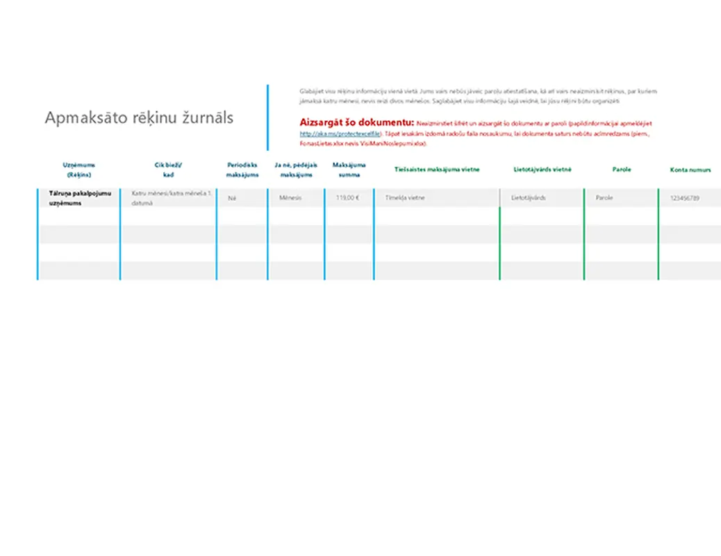 Apmaksāto rēķinu žurnāls modern simple
