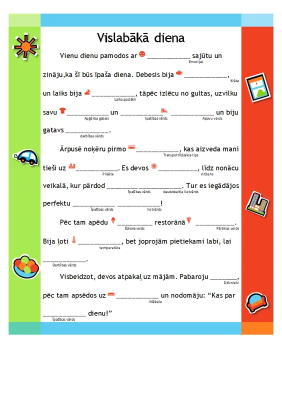 Jautrs stāsts ar ievietojamiem vārdiem modern simple