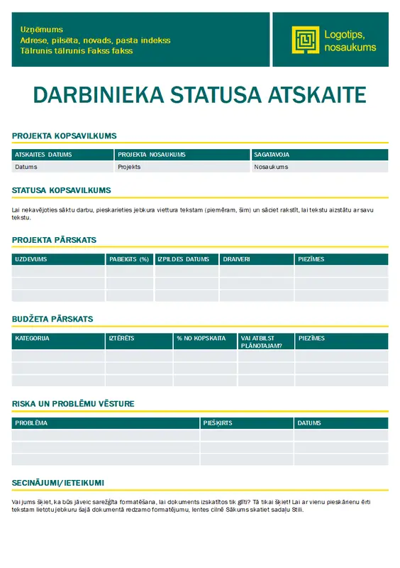 Projekta statusa atskaite modern simple