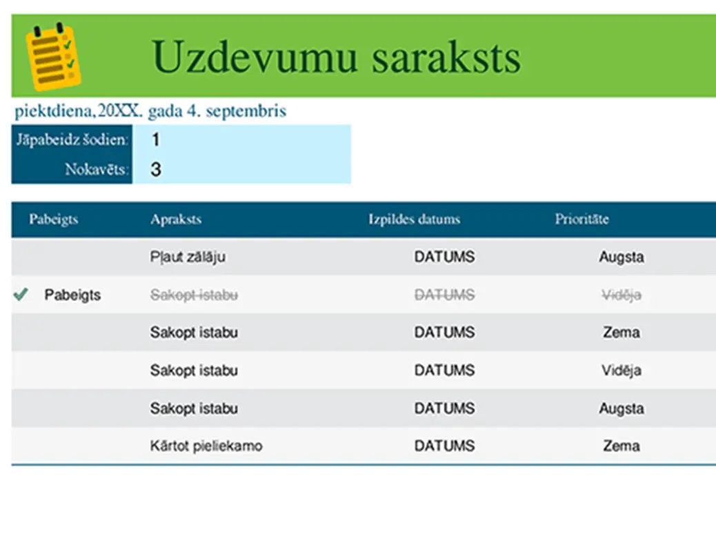 Mājsaimniecības uzdevumu saraksts modern simple