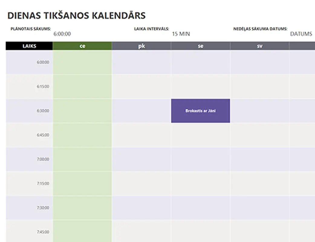 Dienas tikšanos kalendārs