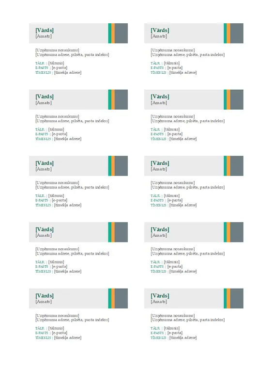 Vizītkartes (pārdošanas svītru noformējums, 10 gab. lapā) modern-simple