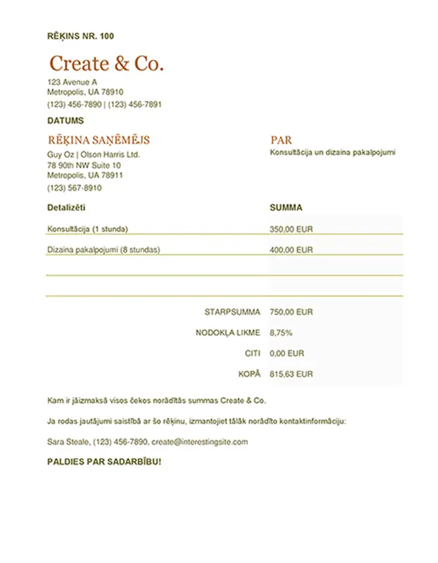 Rēķins (darblapa) modern simple