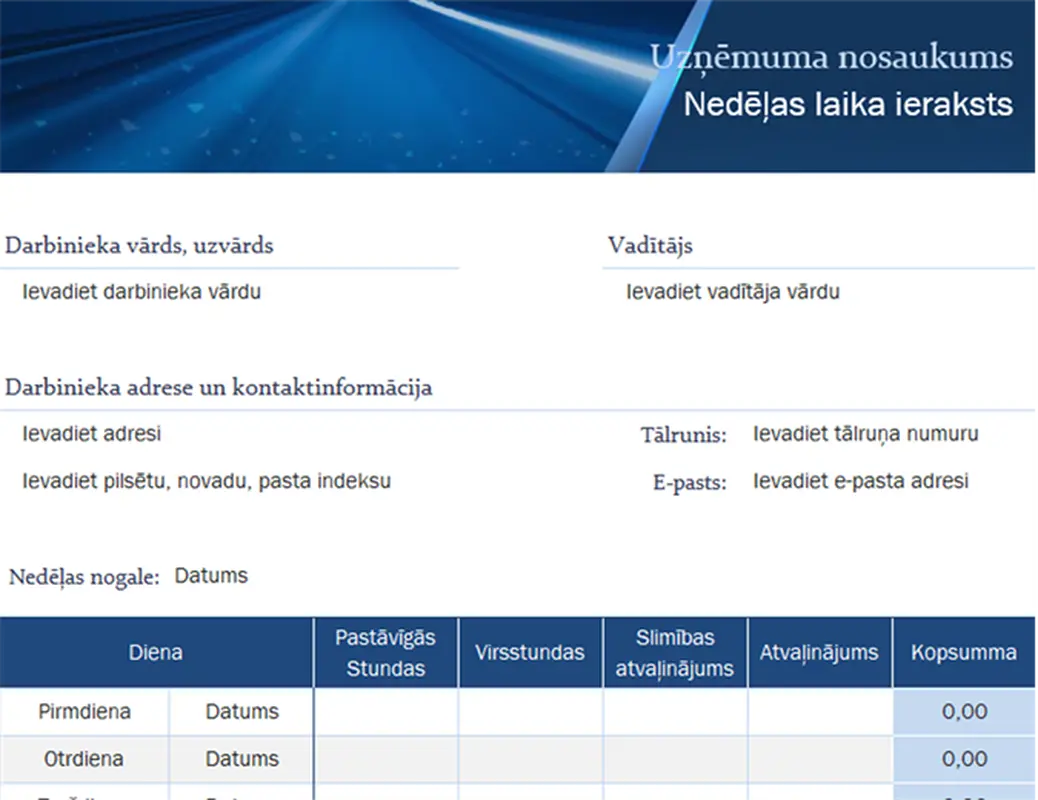 Iknedēļas laika reģistrs mazajam uzņēmumam modern simple