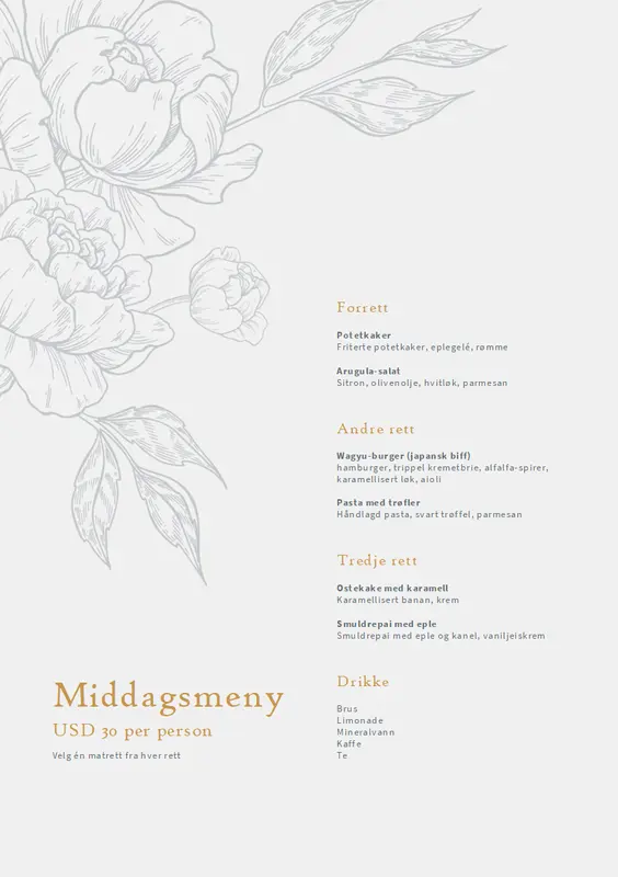 Elegant middagsmeny vintage-botanical