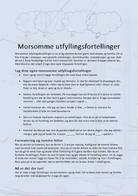 Morsom utfyllingsfortelling modern simple
