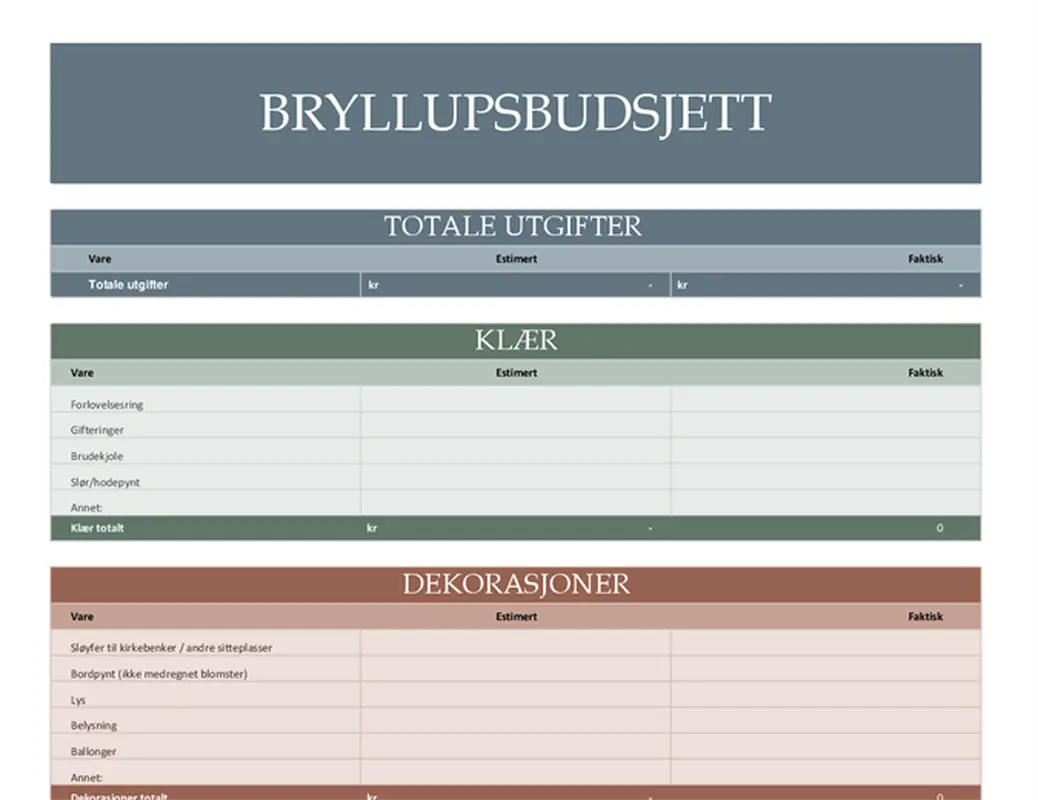 Planlegger for bryllupsbudsjett modern simple