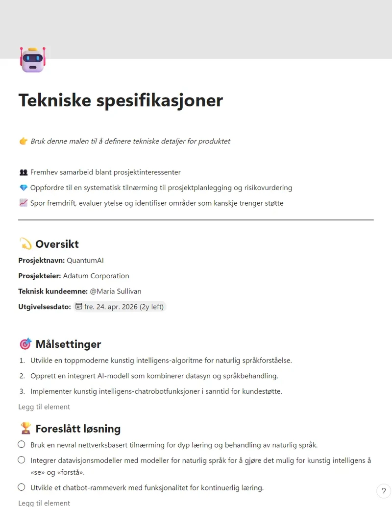 Tekniske spesifikasjoner