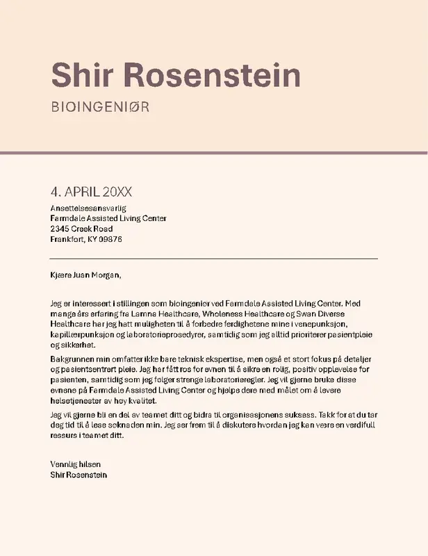 Utvidet ATS-følgebrev for helsetjenester