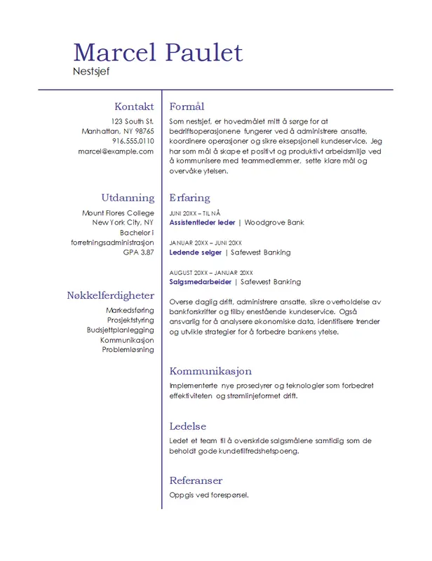 Grunnleggende administrasjons-CV