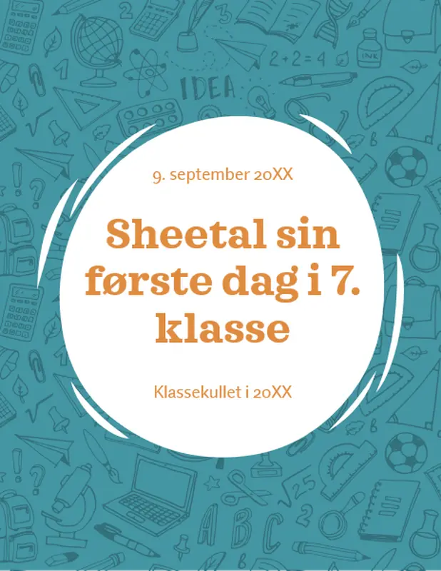 Første dag på skolen-skilt whimsical line