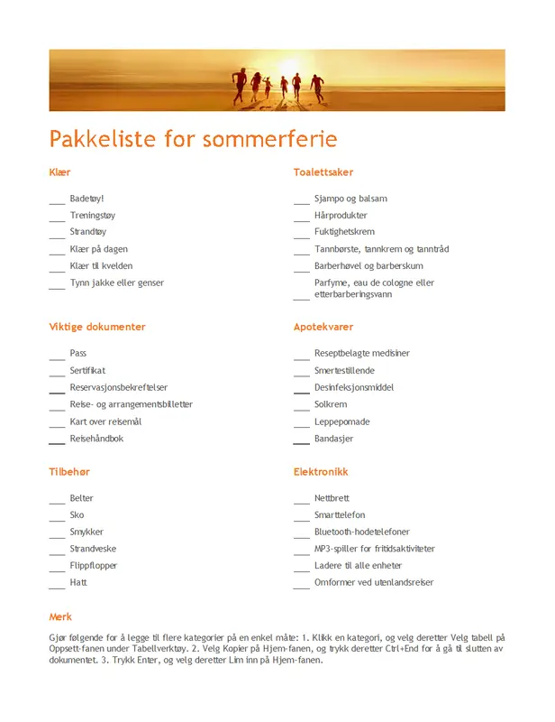Pakkeliste for ferie