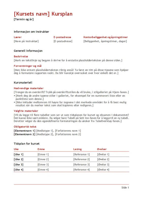 Kursplan for læreren (farge) modern simple