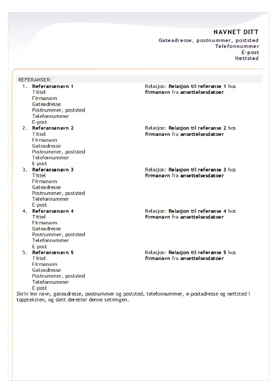 Referanseark for CV for nyutdannede modern-simple