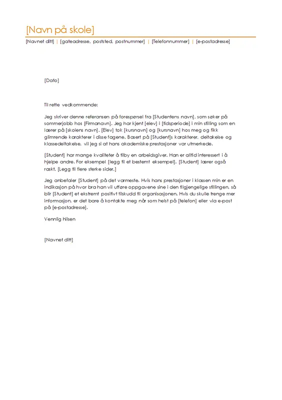Referansebrev fra lærere modern-simple