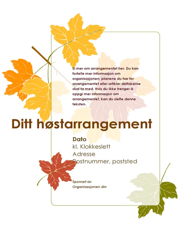 Flygeblad for høstarrangement (med blader)