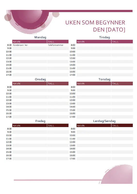 Rosesett-avtalekalender pink modern-simple