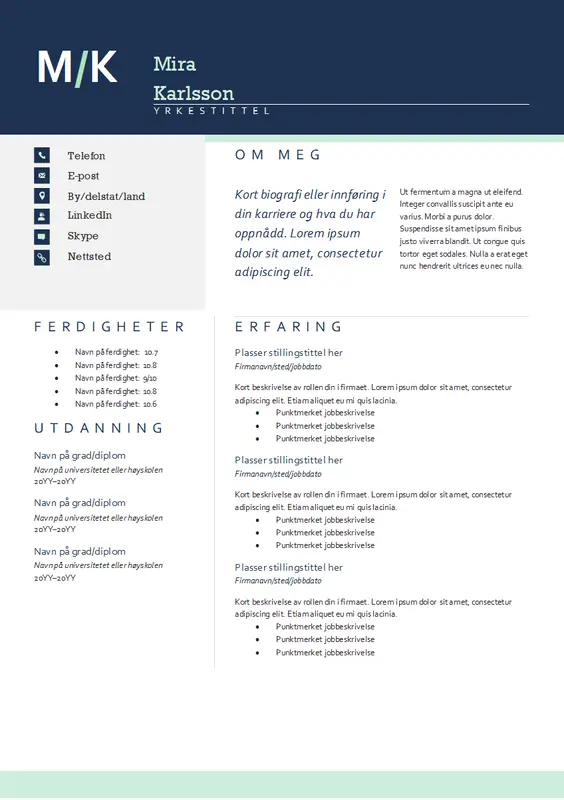 Moderne CV med initialer modern bold