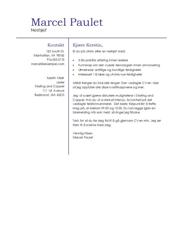 Grunnleggende administrasjonsforsidebrev