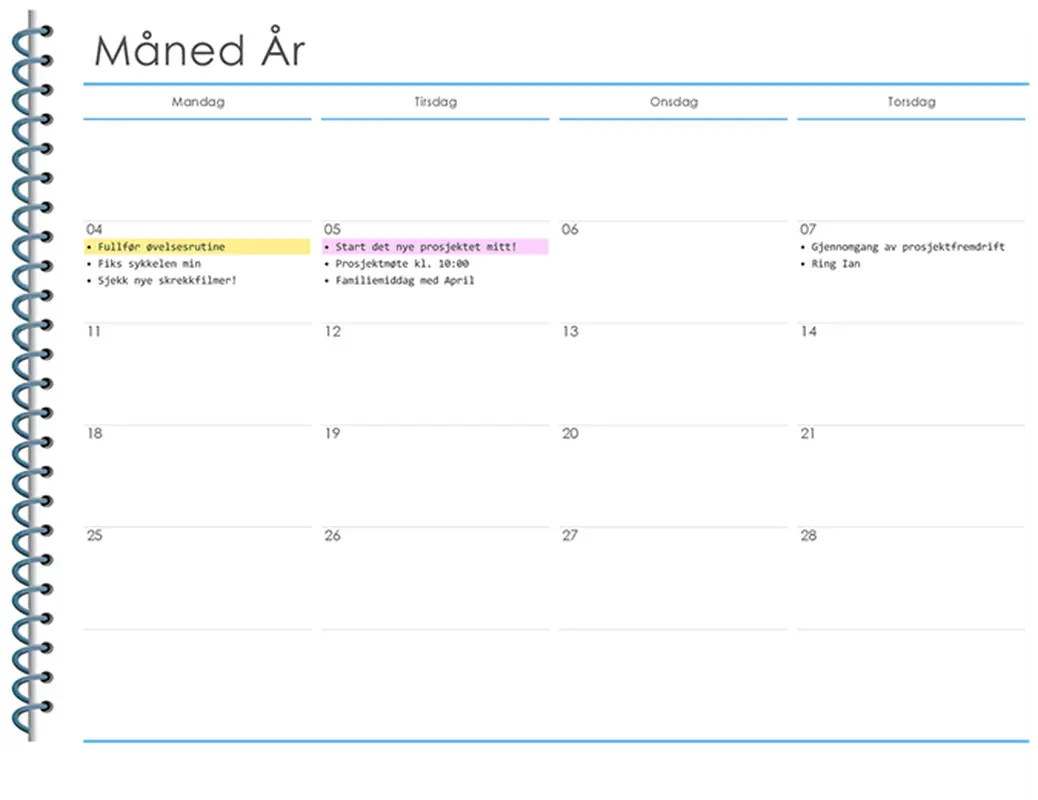 Personlig månedskalender modern simple