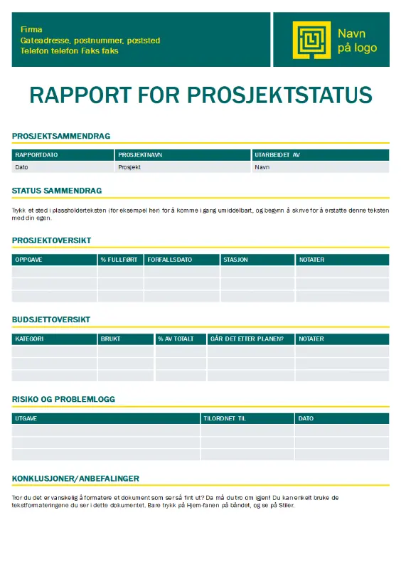 Statusrapport for prosjekt green modern simple