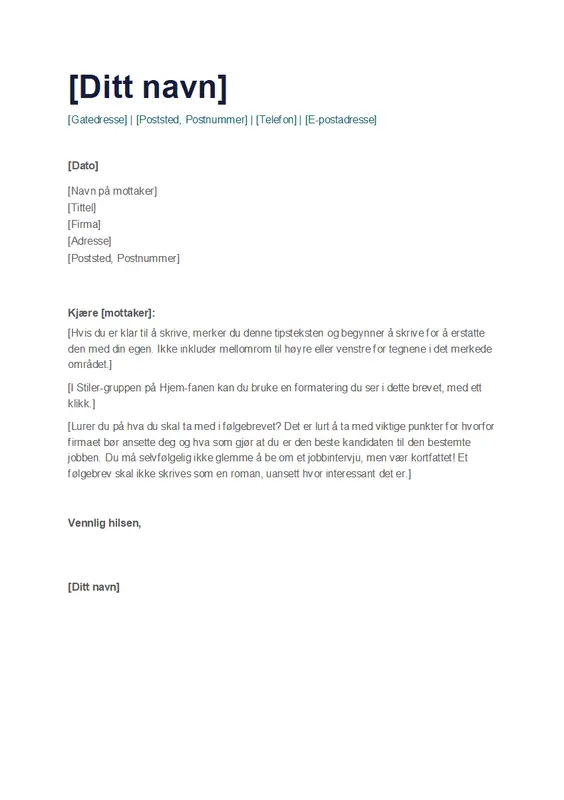 Enkelt følgebrev