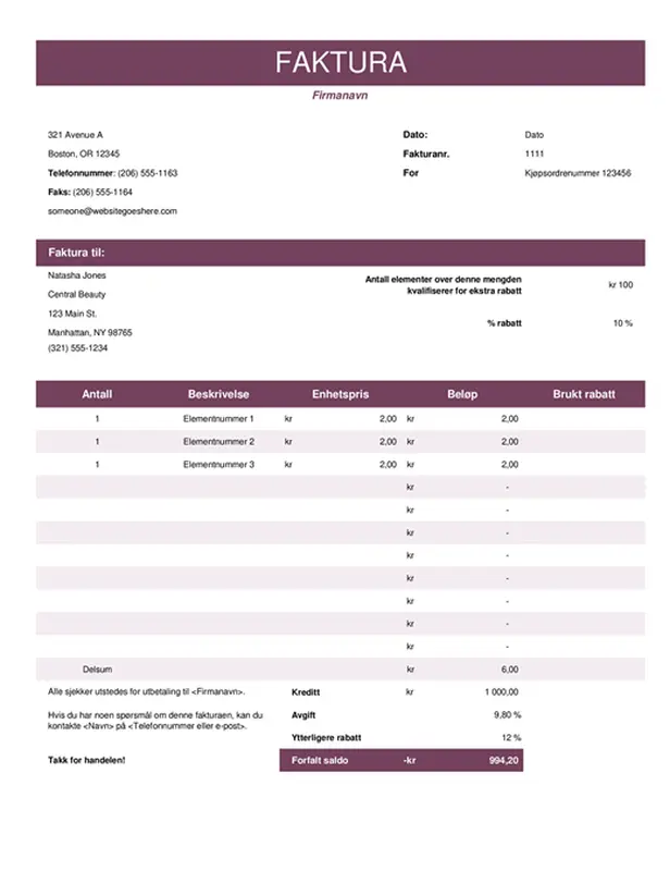 Fargerik salgsfaktura modern simple