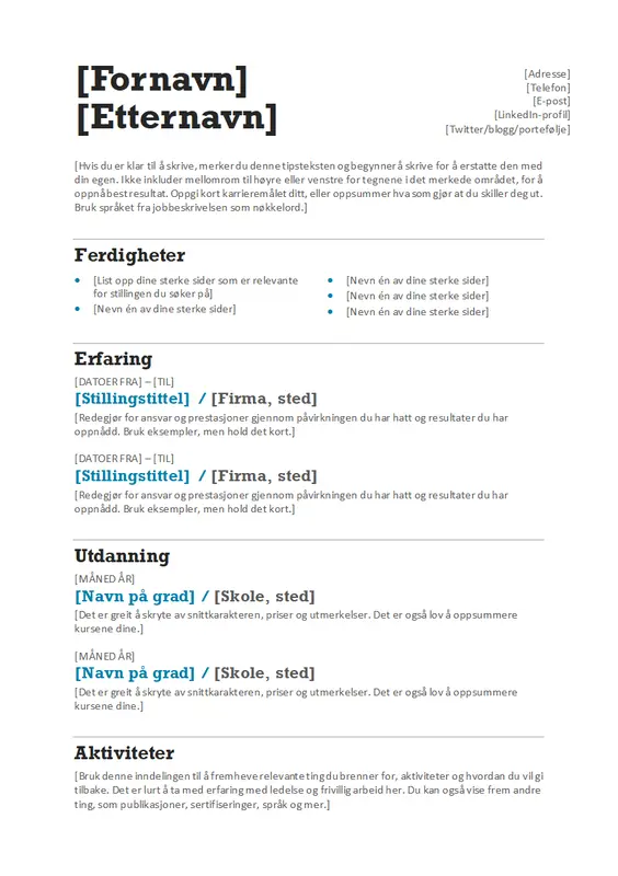 Balansert CV (moderne utforming) modern simple
