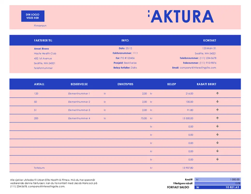 Salgsfaktura for små bedrifter modern simple